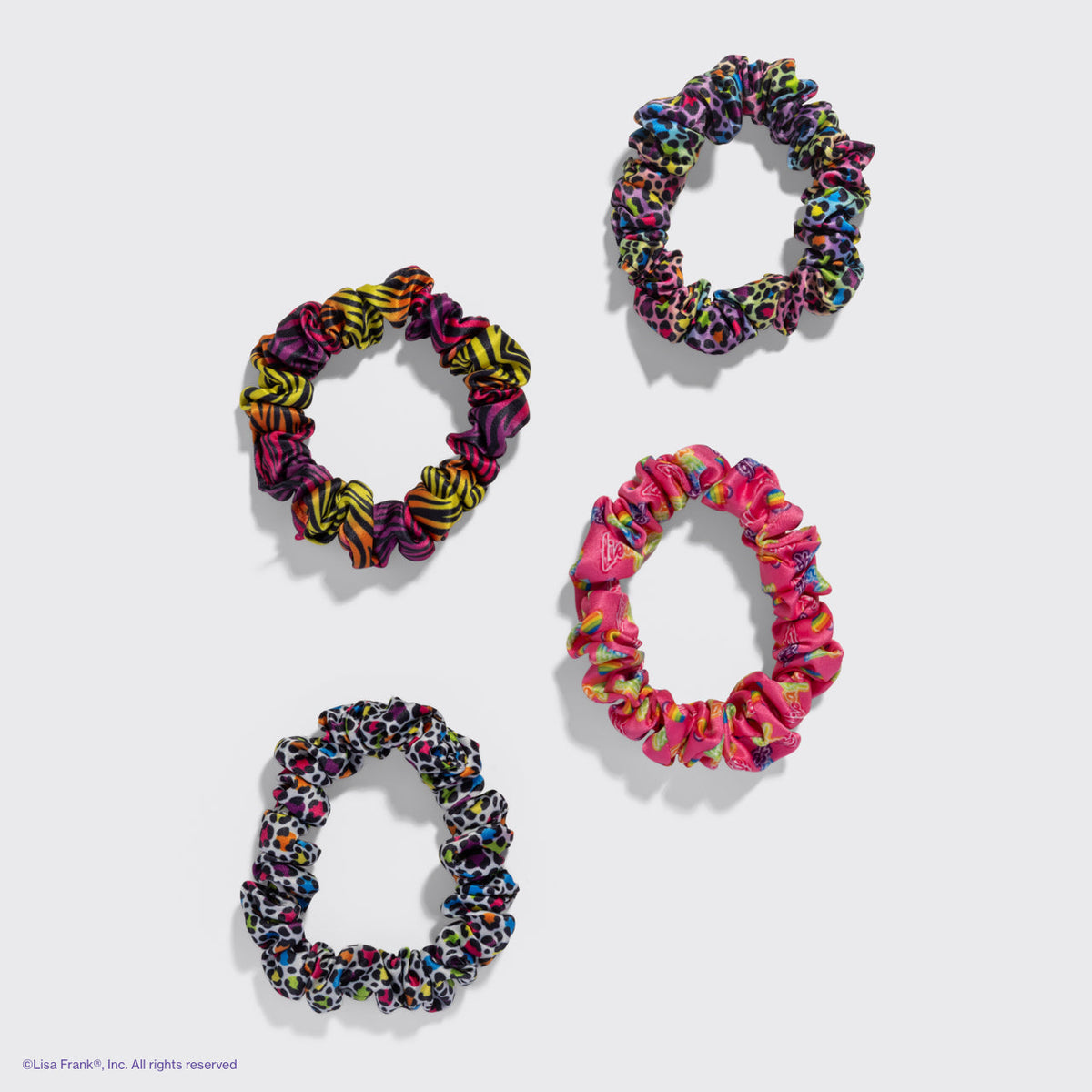 Lisa Frank x Kitsch Ruched Satin Scrunchies in Rainbow Leopard