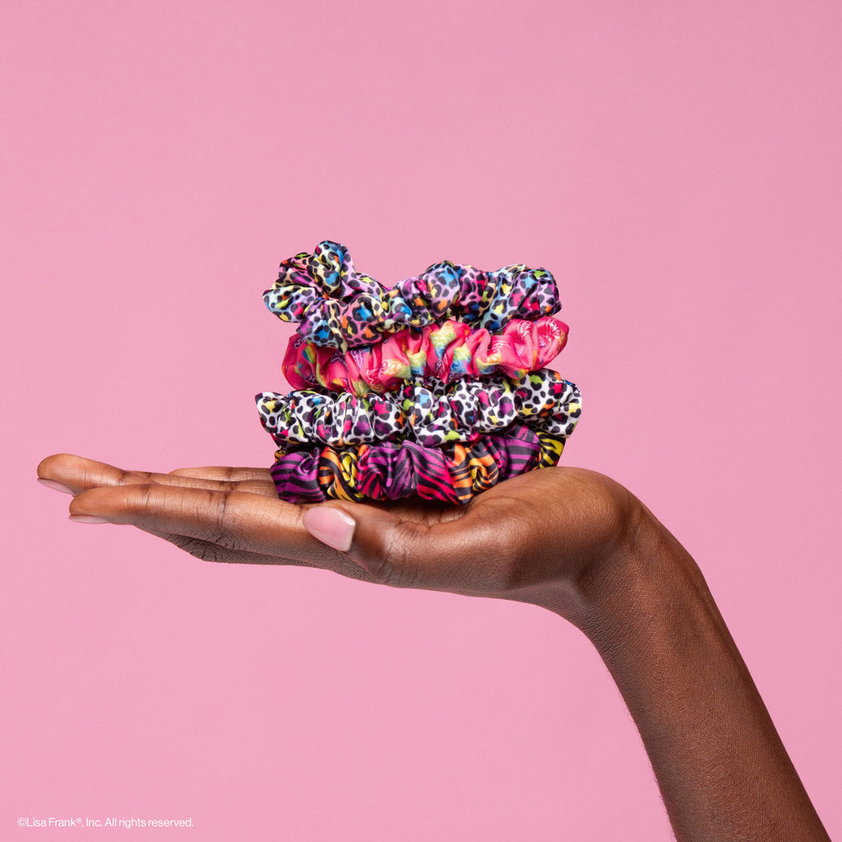 Lisa Frank x Kitsch Ruched Satin Scrunchies in Rainbow Leopard