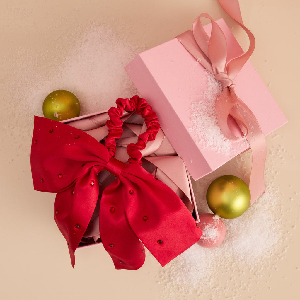 Satin & Rhinestone Bow Scrunchie