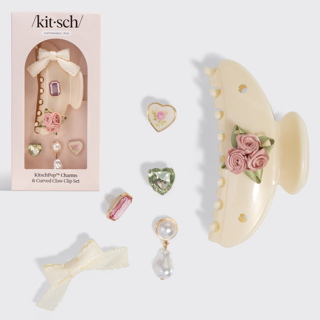 KitschPop™️ Curved Claw Clip & Charms in Pearlized Cream