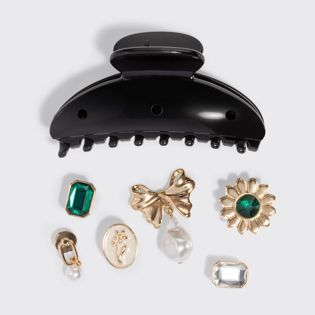 KitschPop™️ Curved Claw Clip & Charms in Vintage Black