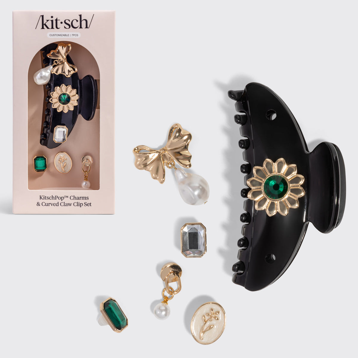 KitschPop™️ Curved Claw Clip & Charms in Vintage Black