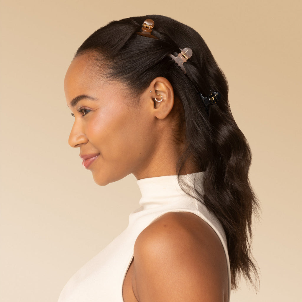 Soft Pink, Mocha & Black Mini Arched Clips 6pc Set