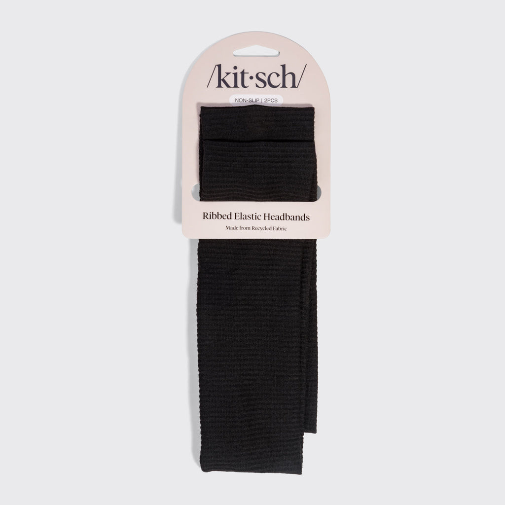Black Ribbed Elastic Headbands 2pc Set