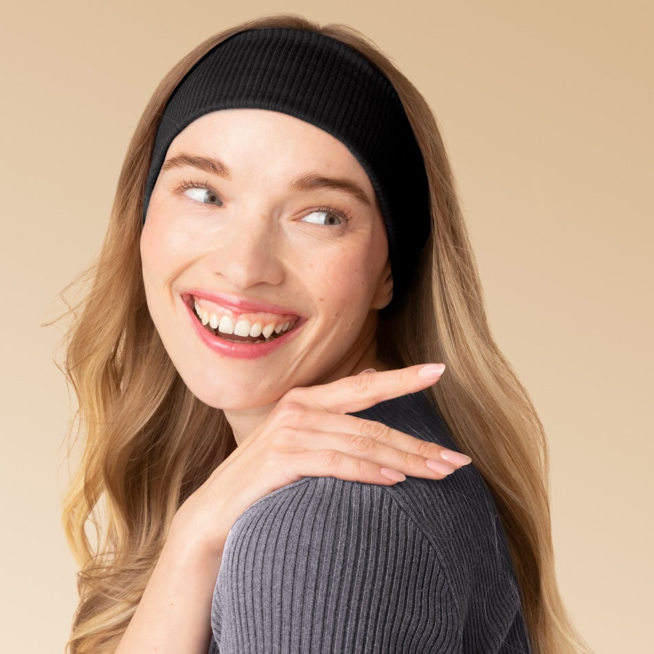 Black Ribbed Elastic Headbands 2pc Set