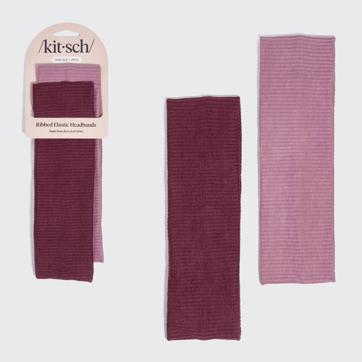 Dusty Pink & Cherry Lacquer Ribbed Elastic Headbands 2pc Set