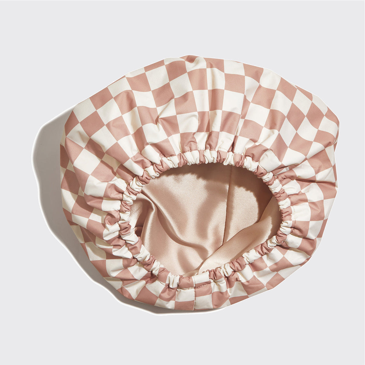 Terracotta Checker Satin Shower Cap