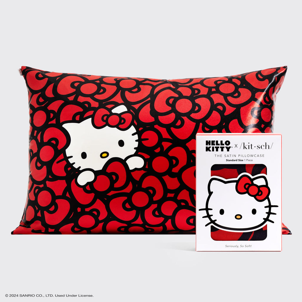 Kitsch x Hello Kitty Satin Pillowcase in Kitty Bathes in a Sea of Bows