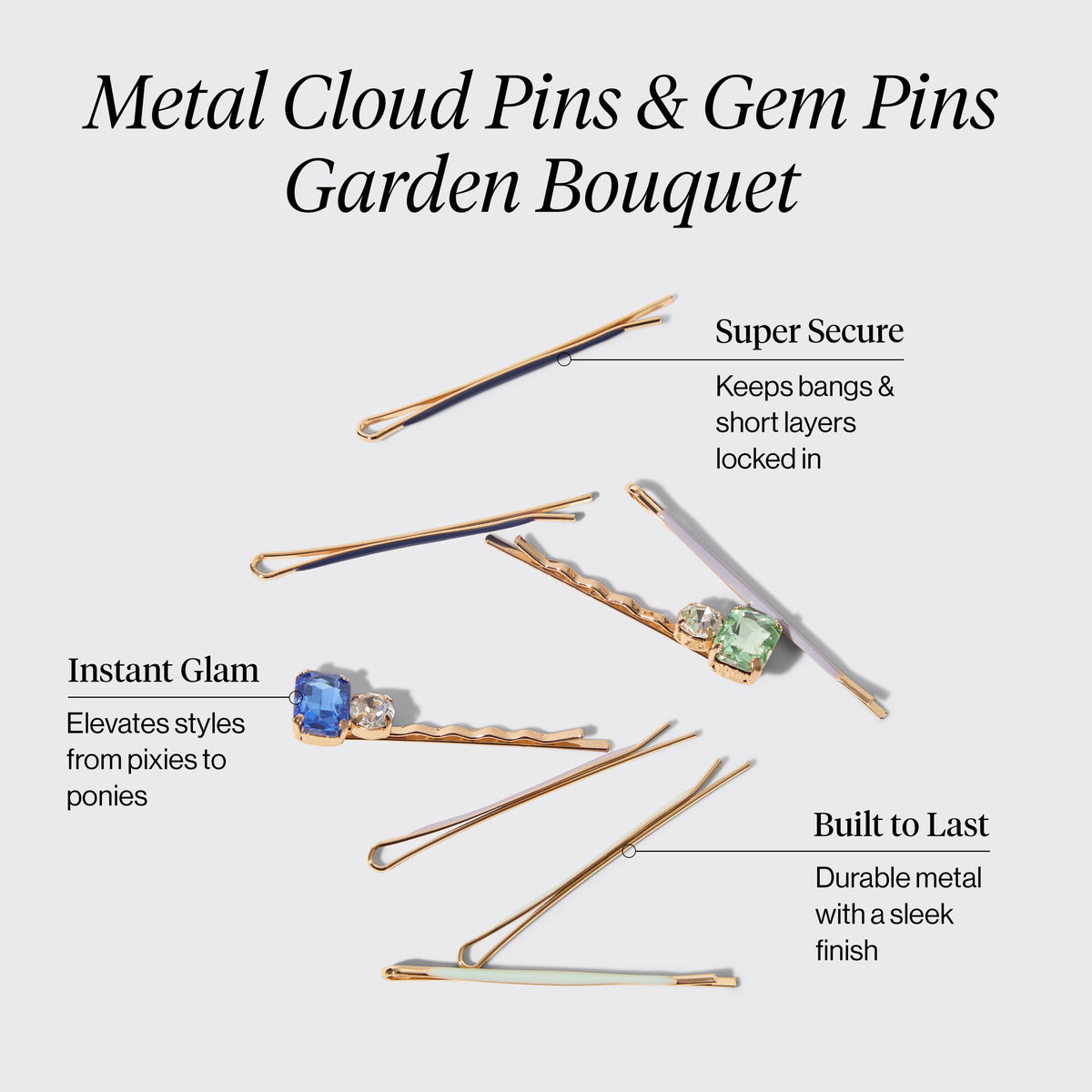 Garden Bouquet Cloud & Gem Bobby Pins 8pc Set