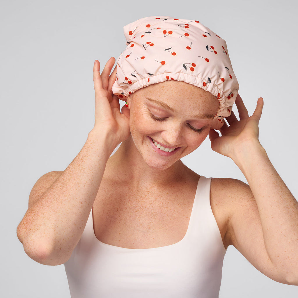 Cherry Print Satin Shower Cap